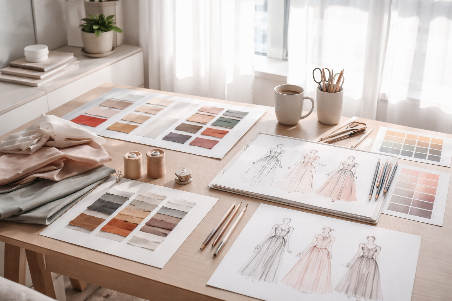 Exposición de prendas en showroom de distribución textil